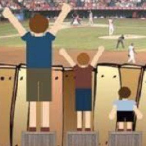Three children viewing a baseball game but not equally able to see